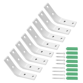 Jiozermi 8 Pcs Heavy Duty White L Brackets, 3 x 3 Inch Wall Shelf Bracket L Wall Mount Bracket 90 Degree Shelf Brackets for Shelves Wood Cabinets Space Saving
