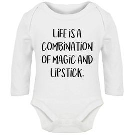 Hippowarehouse Life is A Combination of Magic and Lipstick Baby Vest Bodysuit (Long Sleeve) Boys Girls White