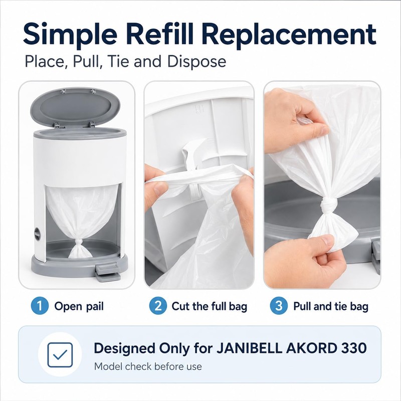 OFTY 6-Pack Diaper Pail Refill Bags for JANIBELL AKORD 330,