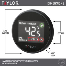 Taylor Digital Kitchen Refrigerator/Freezer Kitchen Thermometer with Time Monitor
