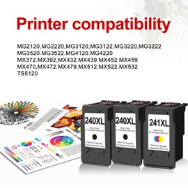 Oillike 240XL 241XL Ink Cartridges 3 Pack Compatible Replacement for Canon PG-240 CL-241 XL pg240 cl241 Combo to MG3620 MG3600 MG3520 TS5120 MG2120 MX472 MX452 MX512 MX532 Printer (2 Black,1 Color)