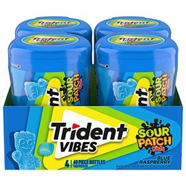 Trident Vibes SOUR PATCH KIDS Blue Raspberry Sugar Free Gum, 4 - 40 Piece Bottles (160 Total Pieces)