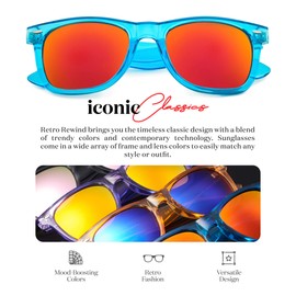 Retro Rewind Translucent Frame Colorful Neon 80s Sunglasses for Men Women - Reflective Mirrored Lens