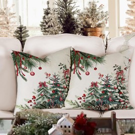 ZWJD Christmas Decor Christmas Cushion Covers 45x45 cm, Set of 2 Pine Trees Decorative Pillow Cases Winter Xmas Cushions for Festive Decoration on Living Room, Couch or Bedroom