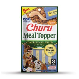 INABA Churu Meal Topper for Dogs, Complete & Balanced, Creamy, Lickable Purée Dog Food Toppers, 1.69 Ounce Tube, 3 Tubes (3 per Pack), Tuna Recipe
