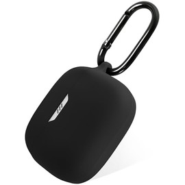 Geiomoo Silicone Case for JBL Tune 130NC TWS, Soft Flexible Scratch Resistant Protective Cover with Carabiner (Black)