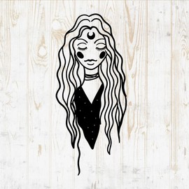 Mystical Witchy Wall Decals - Mystical Witchy Wall Stickers - Minimalist Witch Celestial Witchcraft Magic Wicca Silhouette - Car Window Tumbler Laptop Water Bottle Bedroom Room Home Decor DWSV12950