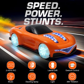 Remote Control Car for Boys Ages 6-12 – 4WD Gesture Sensing RC Stunt Car with 360° Rotation, LED Lights, Spray & Music – Cool Toy for Kids 7 8 9 10 11 Years Old – Best Christmas & Birthday Gift