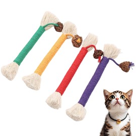 Catnip Toy Bite Rope, Interactive Cat Toy for Indoor Cats, Cat Teeth Cleaning Kitten Teething cat nip Chewing Toy Rope, Filled Natural Catnip Stress Release Cotton Rope Toy, 4 Pcs