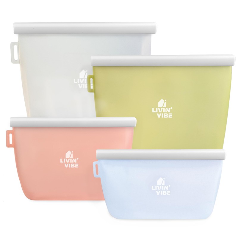 LIVINVIBE Reusable Silicone Food Storage Bags – Set of 4