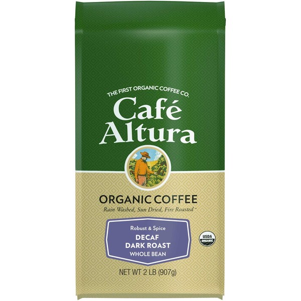 Cafe Altura Whole Bean Organic Coffee, Dark Decaf Roast, 2 Pound