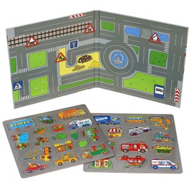 MAGNIKON Magnetic Game Car City 31 Magnets – Children's Motor Skills Toy with Large Playing Area for Employment on the Road with Magnetic Puzzles – Magnetic Book from 3 Years