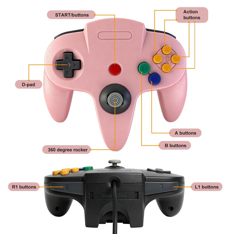 PGYFDAL 2 Pack Classic N64 Controller, Wired Gamepad Upgraded Joystick