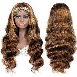 olimaruly Headband Wig Human Hair 20 inch Body Wave Ombre Headband Wigs None Lace Front Wig Highlight Wig Machine Made Wigs for Black Women 150% Density
