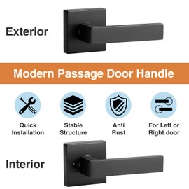 AEEKEL Matte Black Door Handle Interior Door Knob Passage Levers Set (No Lock), 6 Pack Heavy Duty Door Handle for Hall or Closet, Keyless Door Levers for Left Right Handle Doors
