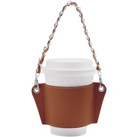 YUYAKESHI Drink Cup Holder Cover Leather Cup Holder Chain Carry Drink Holder Cup Drinks Cafe Cup Drinks Convenience Store Coffee (Brown)