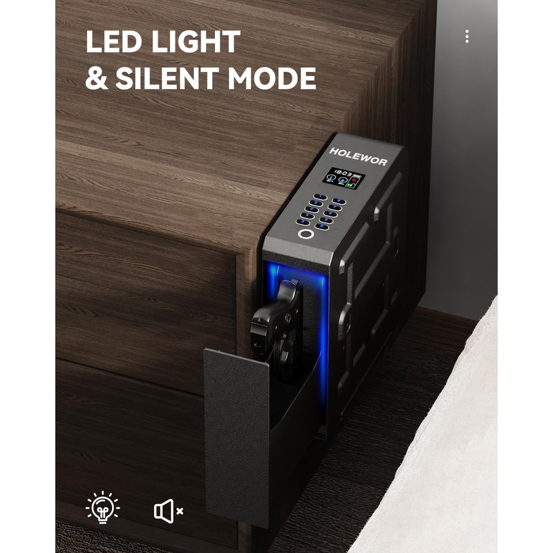 HOLEWOR Gun Safe, Slider Biometric Pistol Safe Fingerprint Bedside Gun