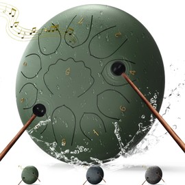 Steel Tongue Drum, 8 Inches 11 Notes Rain Drums for Outside Garden, Rain Chime Hand pan with Music Book, Mallets, Musical Instrument for Adult Gift (Green, 8 Inches)