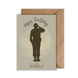 WBdesignz Soldier Birthday Card with Envelope - Happy Birthday Soldier - Modern Olive Green Card - For Comrades, Army Fans & Military Friends - Birthday (A6)