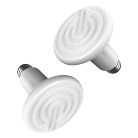 Simple Deluxe 100W Ceramic Heat Emitter Reptile Heat Lamp Bulb No Light Emitting Brooder Coop Heater for Amphibian Pet & Incubating Chicken, White, 2-Pack