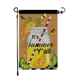 Sweet Summer Time Garden Flag lemon Buffalo Plaid 12x18 Inch Welcome Small Flags for Outside, Fruit Double Sided Burlap Juice Lemon Holiday Seasonal Banner Farmhouse Outdoor Yard Decoration