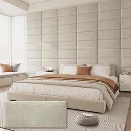 Upholstered Headboard for King Size Bed, Wall Mounted & Peel and Stick Headboard, Soundproof DIY Wall Panels, Fabric Tufted Head board in Modern Design for Bedroom (12 Panels, Each 23.62"x9.84"）