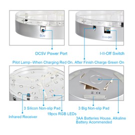 Kitosun 6inch Under Vase Led Light Base Multicolors RGB LED w/Remote 3aa Battery Operated for Home Events Wedding Celebrations Centerpiece Hookah Bar Under Vase Lighting(6inchX1.4inch,Multicolors LED)