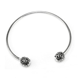 Queenberry Sterling Silver Butterfly Ball Open Bangle Bracelet for European Bead Charms, 6.5"