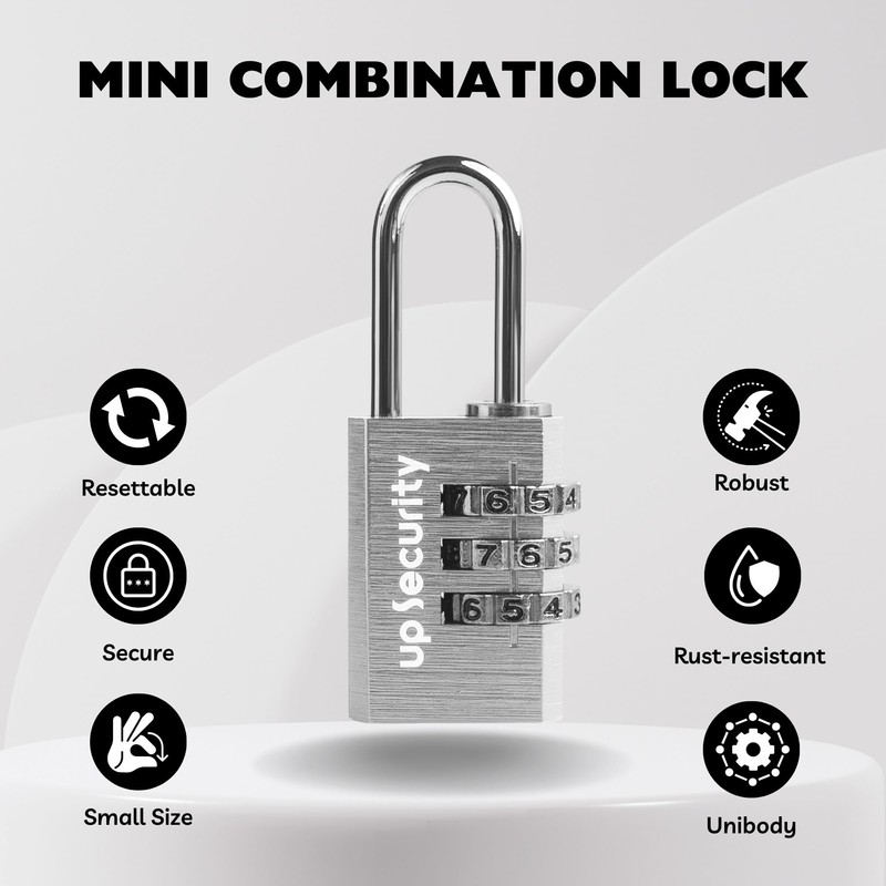 UP Security Small Combination Padlock, Travel Lock for Luggage, Suitcases,