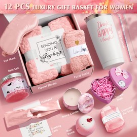 YFONG Spa Gifts for Women, Birthday Gifts for Women, Self Care Get Well Soon Gifts Basket for Mom, Wife, Girlfriend, Sister, Her, Pink Gift Set for Best Friends, Christmas, Relaxing Gift - Rose