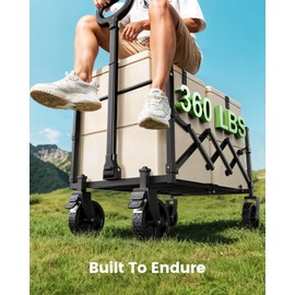 AMADA HOMEFURNISHING Wagon Cart Foldable, Collapsible Wagon Cart with 360 LBS Max Load & Expandable Storage, 90L Foldable Grocery Cart with 2 Cup Holders for Outdoor, Groceries, Garden & Camping