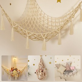 Almacenamiento de Juguetes de Peluche con Luz Led, Gran Hamaca para Peluche con 3 Formas, Red para Peluches Tejida a Mano,Organizador de Animales de Peluche para El Dormitorio, Sala de Juegos, Esquina