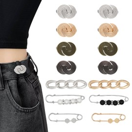 GUMOTCY 14 Set Pant Waist Tightener Adjustable Waist Cincher Clip Reusable Waistband Tightener Metal Brooch for Clothing Dresses Skirts No Sew and No Tools Decoration Accessories