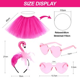 ATOWORLD Flamingo Kostüm Damen mit Flamingo Haarreif Pinker Tüllrock Handschuhe Herzbrille Fasching Kostüm Flamingo Damen karneval Flamingo Kaarschmuck Kopfschmuck Flamingo Outfit Kleid Erwachsene Damen
