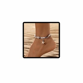 Clataly Starfish Pendant Ankle Bracelets Mixed Color Rice Bead Shell Ankle Summer Beach Adjustable Foot Jewelry Gift for Women (Colour C)
