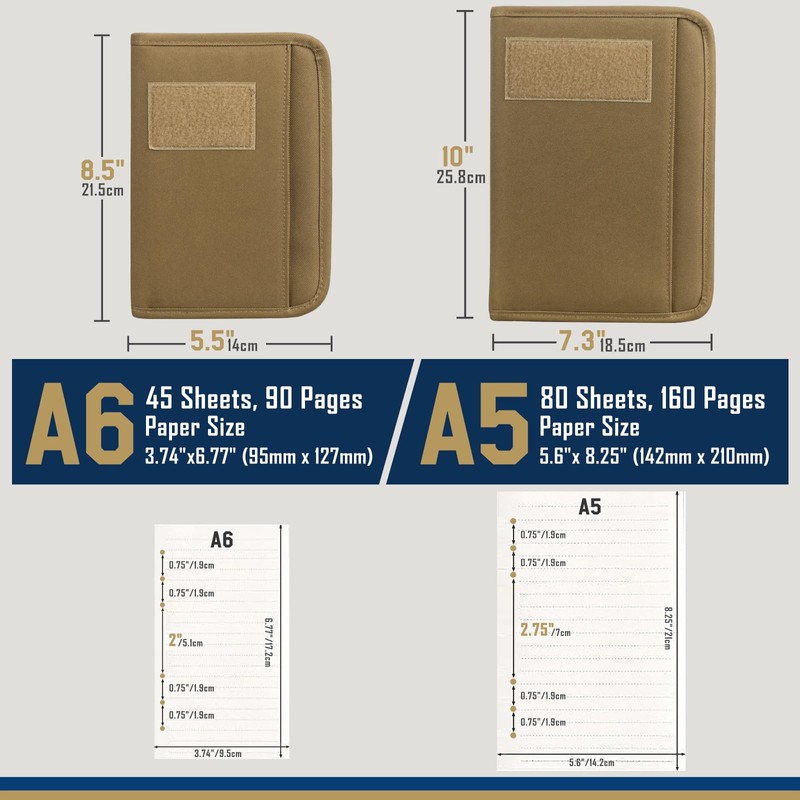 WYNEX Tactical Notebook Padfolio Ring Binder - Refillable 6-Ring A6