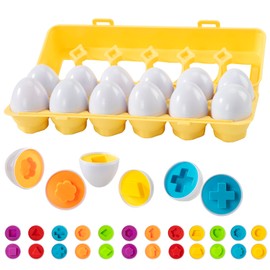 Wisplye Matching Eggs Toy Children, Pack of 12 Montessori Puzzle Eggs Easter Eggs Colours and Shapes Learning Sorting Toy Matching Eggs for Toddlers Boys Girls from 3 4 5
