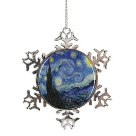 Starry Night Ornament Van Gogh Decoration Christmas Tree Silver Snowflake Hanging Ornament