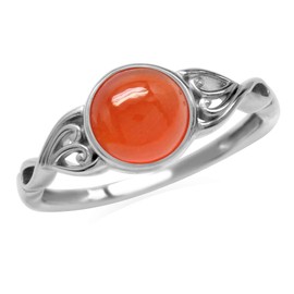 Silvershake Geunine Orange Carnelian Stone 925 Sterling Silver Victorian Style Solitaire Ring Size 14, 14, Sterling Silver Rhodium (White Gold Plated), geunine orange carnelian