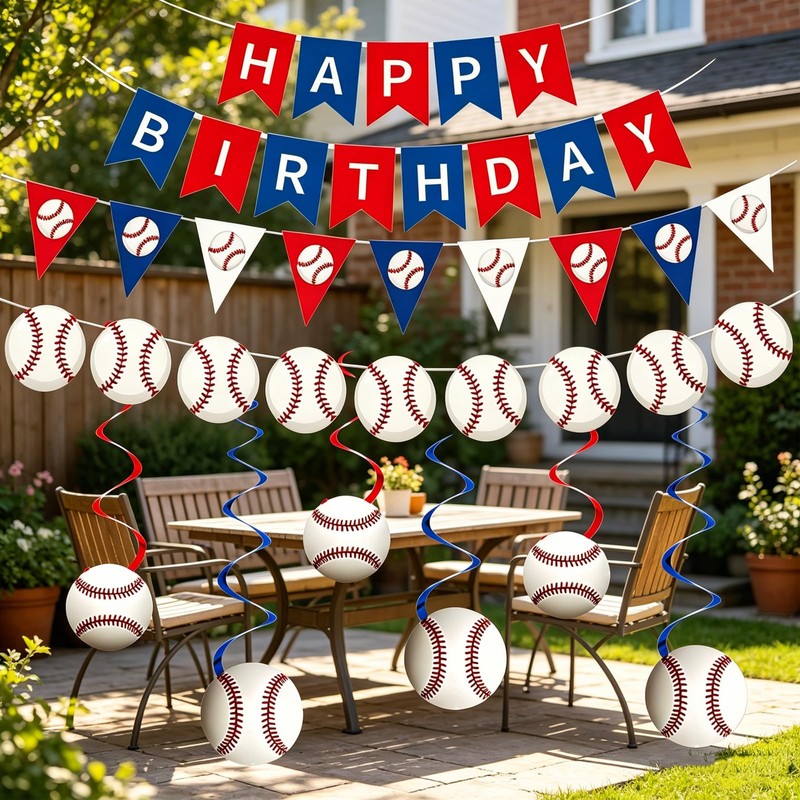 Red and Blue Baseball Themed Party Decorations Banner