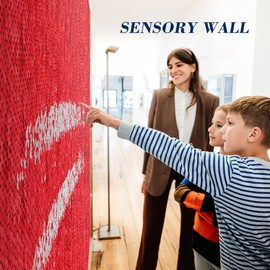 Sensory Wall Sequin Flip Fabric, Sturdy & Reusable Vibrant Sequin Fabric, 0.2" Large Sequins Sensory Graffiti Fabric for Classroom Home Activity Autism Therapeutic Use (1 yd, Bright Red to Silver)