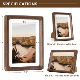 5x7 Picture Frame USA-Sourced Natural Walnut Wood Solid Original Wood Photo Frame Rounded Corner with Mat to 4x6 Picture Display with Real Glass Family Picture, Wedding Picture, Photo, Certificate