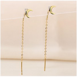 Hmzidz Star/Moon/Butterfly Tassel Earrings Gold for Women, 925 Sterling Silver Earrings Chain, Earrings Hanging Girls, Long Earrings with Plug, Beautiful Earrings for Women, Sterling Silver, No