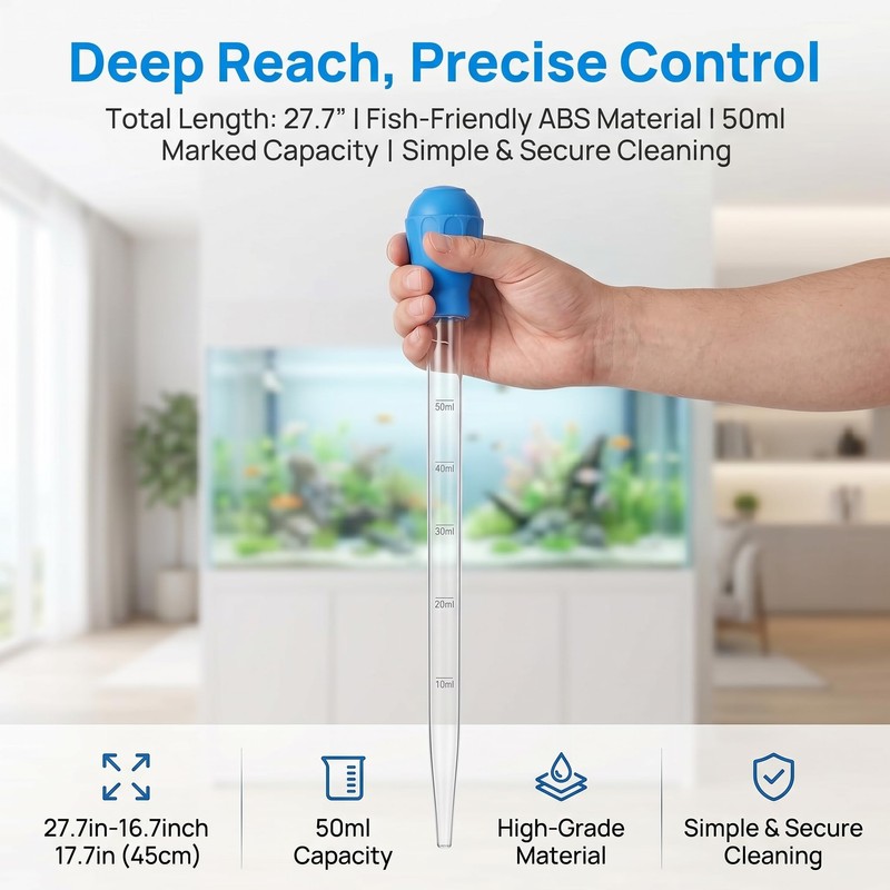 27.7 Inch Extra Long Aquarium Turkey Baster, 50ml Fish Tank
