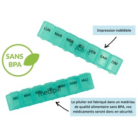 MEDIPILL - MED-S7-VE - 1 Piece - 7 Days / 7 Compartments - Weekly Medication Pill Box - Cardio Pill Box (Green)