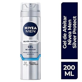 NIVEA MEN Gel para Afeitar Silver Protect (200 ml) Antibacterial con Iones de Plata, Manzanilla y Pro Vitamina B5 para una afeitada al ras