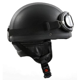 Stark H110 Leather Retro Oldtimer Helmet with Goggles Size S - XL
