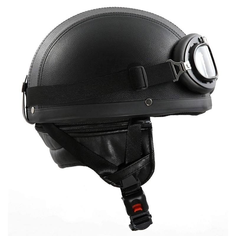 Stark H110 Leather Retro Oldtimer Helmet with Goggles Size S