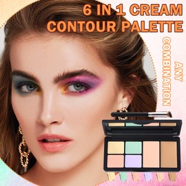 6 Colors Correcting Concealer Contour Makeup Palette,Cream Concealer Contour Palette for Dark Circles Blemish Redness,Highlighting Long Lasting Contouring Liquid Foundation Makeup with Brush（01）