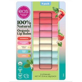 Bálsamo labial orgánico, paquete de 9, sandía, sorbete de fresa, vainilla, menta dulce, limón, certificado USDA, 0.14 onzas cada uno